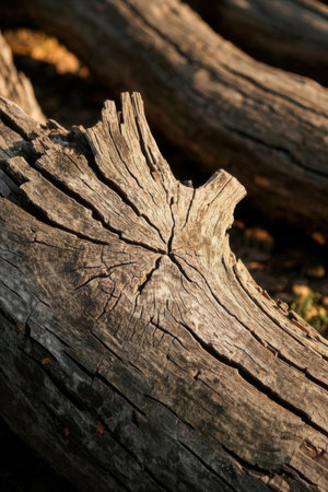 Close up of an old tree stump in the forest. Shallow depth of field.の素材