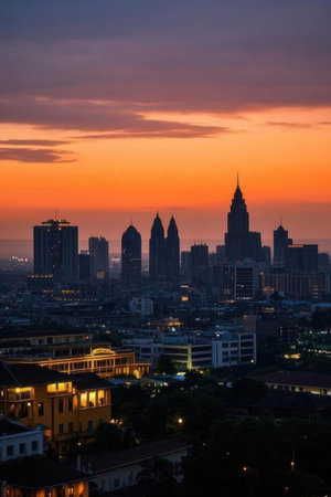 Cityscape of Kuala Lumpur skyline at sunset, Malaysia, Asia.の素材