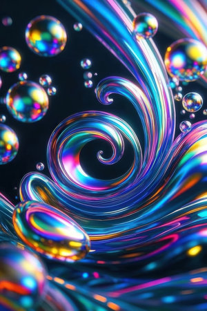 3d illustration of abstract background with colorful bubbles in water. 3d renderingの素材