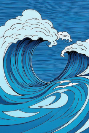blue sea waves with clouds, illustration in vector format very easy to editの素材