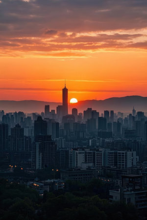 Sunset in Seoul, South Korea. Beautiful cityscape at sunset.の素材