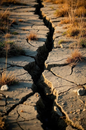 Cracks in the ground. The concept of drought and climate change.の素材