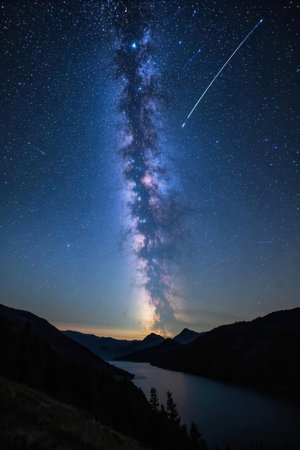 Milky Way over the lake in the mountains. Starry sky.の素材