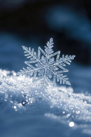 snowflake on the snow, close-up, winter backgroundの素材