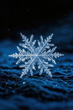 Snowflake on a black background. Christmas and New Year concept.の素材