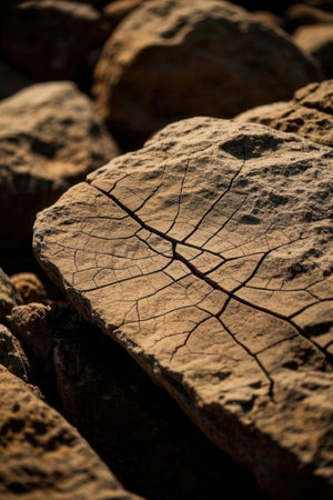 Close-up of a crack in the ground. Shallow depth of field.の素材