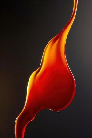 abstract image of a drop of red paint on a black backgroundの素材