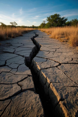 Dry cracked earth in the field. Global warming and climate change conceptの素材