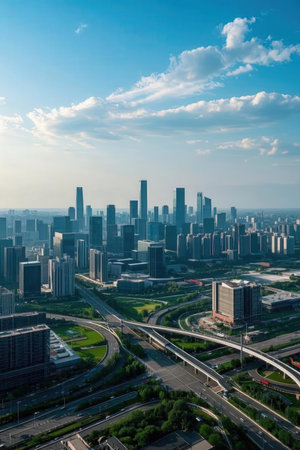 Aerial view of modern cityscape, Shenzhen, China.の素材