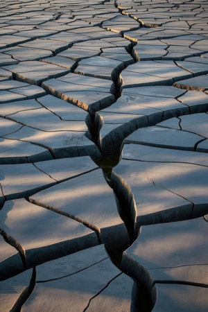Dry cracked earth at sunset. Global warming and climate change conceptの素材