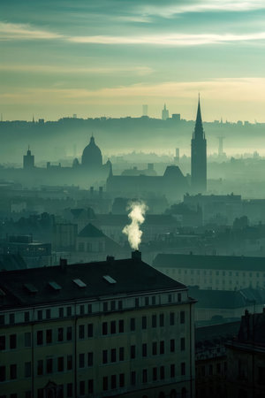 Cityscape of the old town of Prague at sunrise, Czech Republicの素材