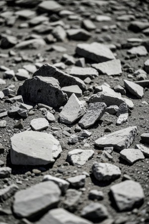 Close-up of stones on the ground. Shallow depth of field.の素材
