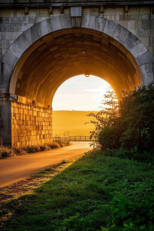 Sunset over a tunnel in the Danube Delta in Romania.の素材
