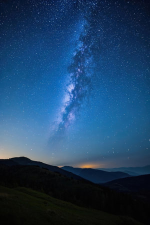 Milky way and stars in the night sky. Carpathians, Ukraineの素材