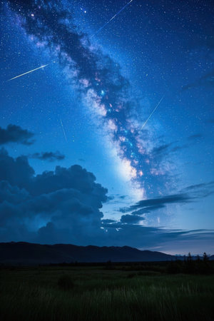 Milky Way in the night sky with stars and space dust.の素材