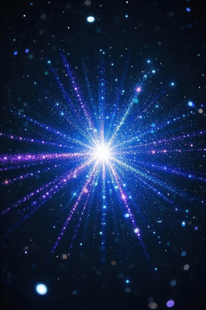 sparkling graphic particles and stars descending from deep space, computer generated abstract backgroundの素材