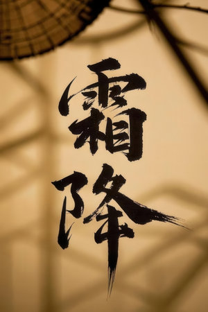 Chinese calligraphy in chinese language, closeup of photoの素材
