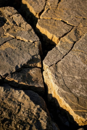 Close up of a crack in the ground. Natural background and texture.の素材