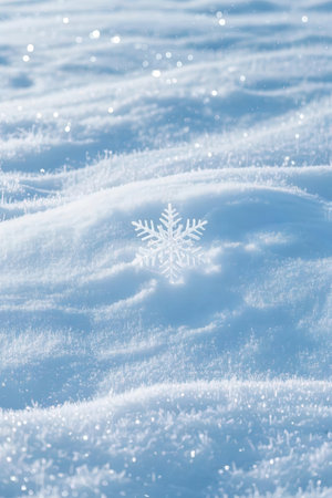 snowflake on the snow, close-up, winter backgroundの素材