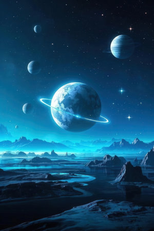 Fantasy landscape with planets and stars. Elements of this image furnished by NASAの素材