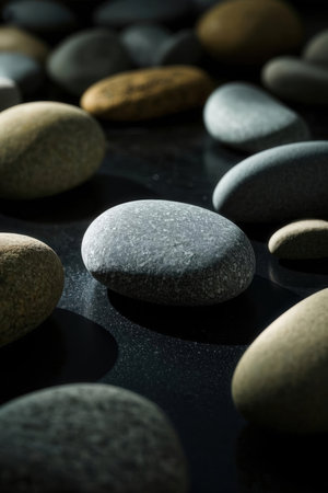 zen stones on the black background with water drops, concept of meditationの素材