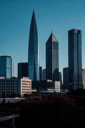 Skyscrapers in the financial district of Frankfurt am Main, Germanyの素材