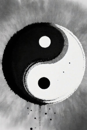 Yin yang symbol of harmony and balance. Black and white backgroundの素材