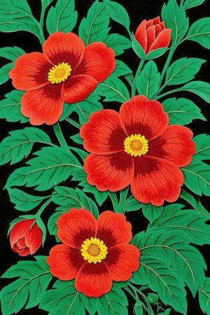 Flowers on a black background. Floral pattern. Hand-drawing.の素材