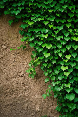 Green ivy on the wall in the garden. Natural background.の素材
