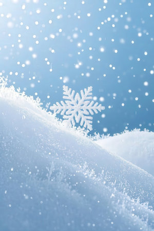 snowflake on the snow on a blue background, winter backgroundの素材