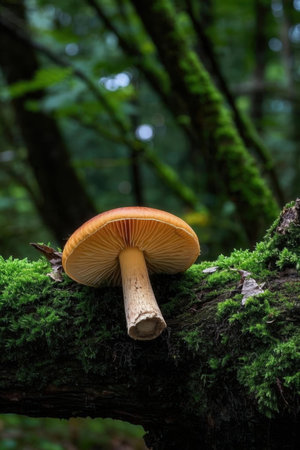 Mushroom on a stump in the forest. Selective focus.の素材