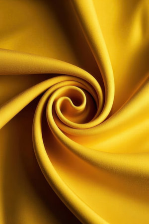 close up of yellow satin fabric texture background with beautiful spiral patternの素材