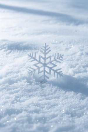 snowflake on the snow, winter background, close-upの素材