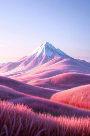 Mt. Fuji and grassland in the morning, Japan.の素材