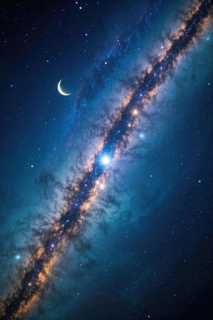 Night sky with stars and the moon. Elements of this image furnished by NASAの素材