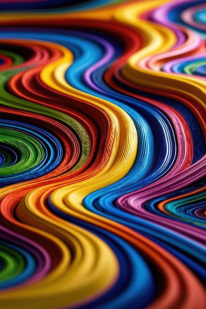 abstract colorful background of curved lines in a rainbow colors, macroの素材