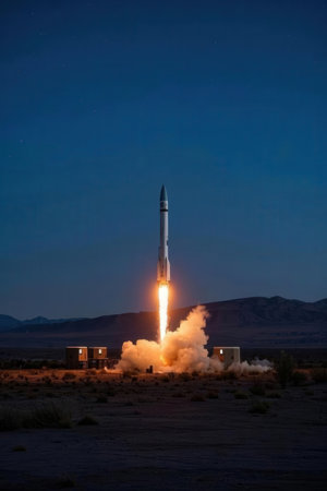 Rocket taking off in the desert of Namib Naukluft National Parkの素材