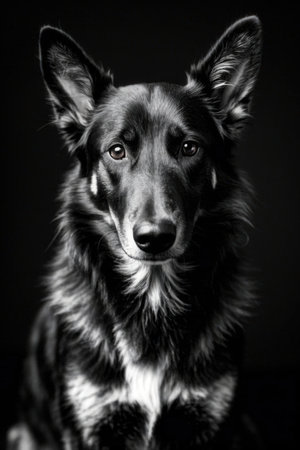 Black and white portrait of a german shepherd dog. Studio shot.の素材
