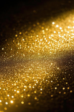 golden glitter vintage lights background. gold and black. de focusedの素材