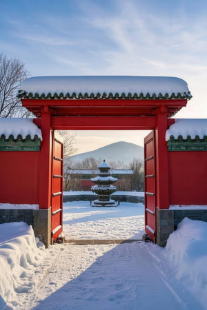 Korean traditional architecture in winter, Gyeongbokgung Palace, Seoul, South Koreaの素材