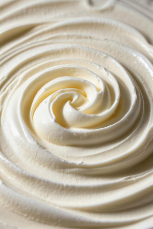 Creamy whipped cream on a white background. Close up.の素材