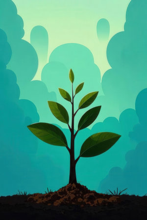 green tree in the ground with clouds in the background. vector illustrationの素材