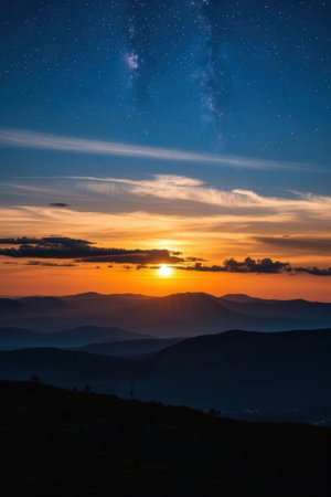Beautiful sunset over the Carpathian mountains. Ukraine, Europe.の素材