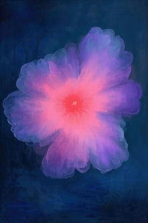 Abstract watercolor background with pink flower in blue and purple colors.の素材