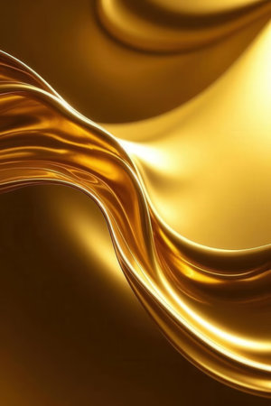 Golden abstract wavy liquid background. 3d rendering, 3d illustration.の素材