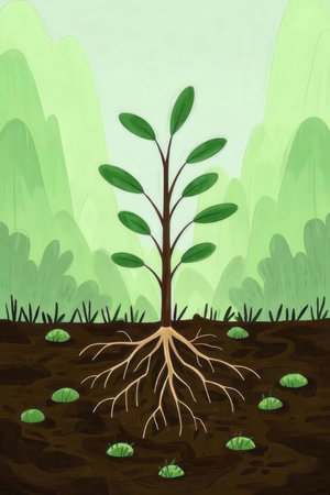 Green tree with roots on the ground. Illustration for your designの素材