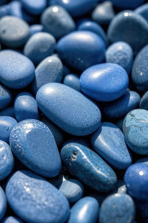Close up of blue pebbles as background. Macro shot.の素材