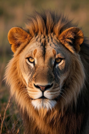 Portrait of a lion in the Moremi Game Reserve (Okavango River Delta), National Park, Botswanaの素材