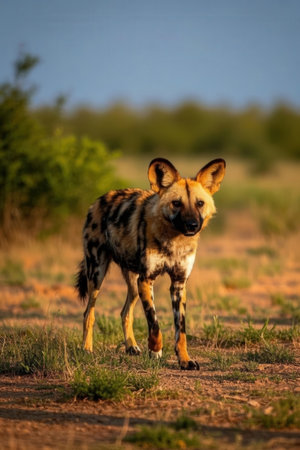 African wild dog in the Moremi Game Reserve (Okavango River Delta), National Park, Botswanaの素材