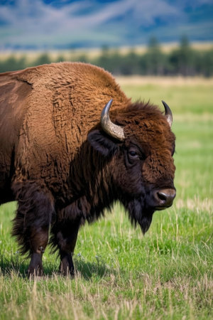 European bison (Bison bonasus). Wild animal in natural habitat.の素材